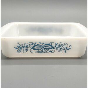 Vintage Glasbake Blue Floral Milk Glass Baking Dish J235 Square Eight Inch